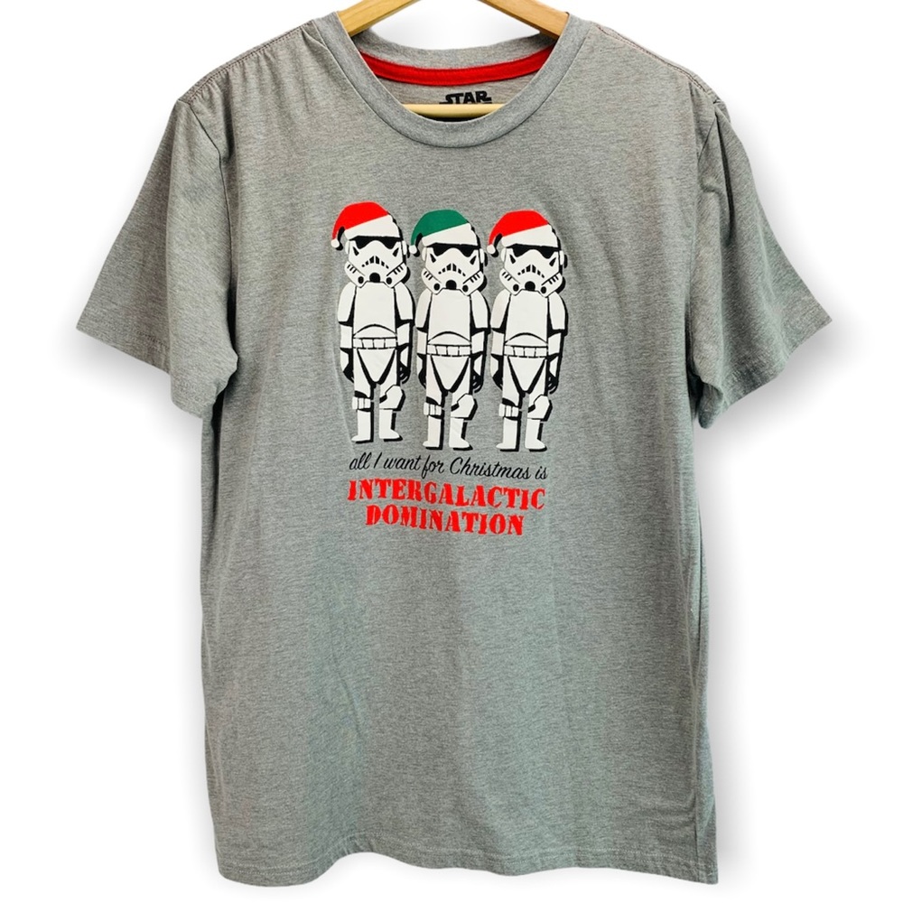 Star Wars Stormtrooper Intergalactic Domination Christmas Short Sleeve Tee Grey